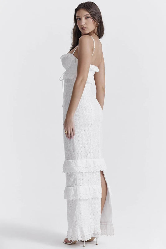 Levoire | Robe à bretelles en crochet blanche pour femmes