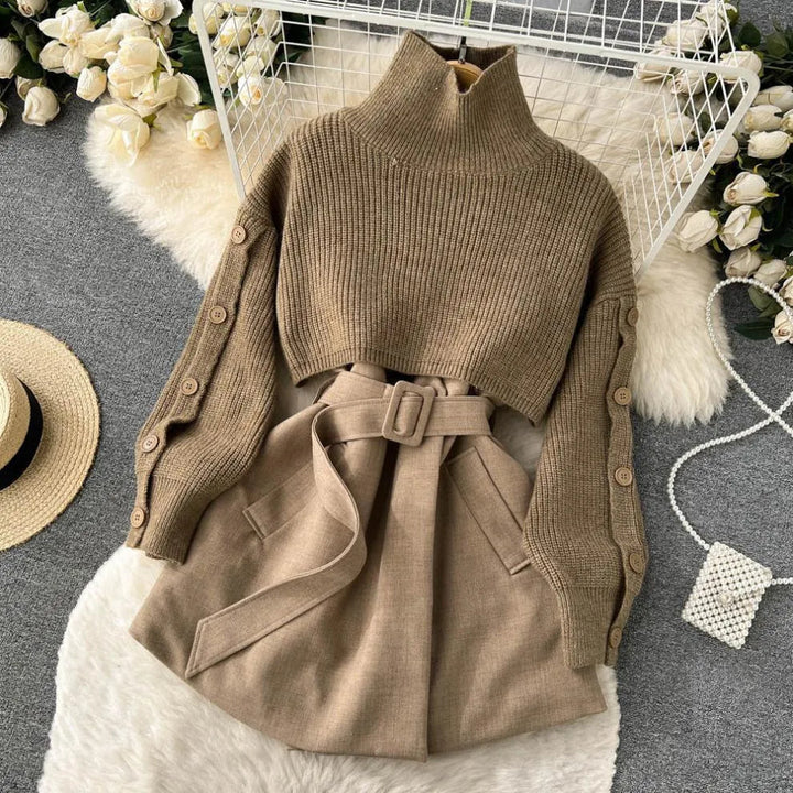 Levoire | Robe femme 2 pièces : pull court et jupe avec une élégante ceinture