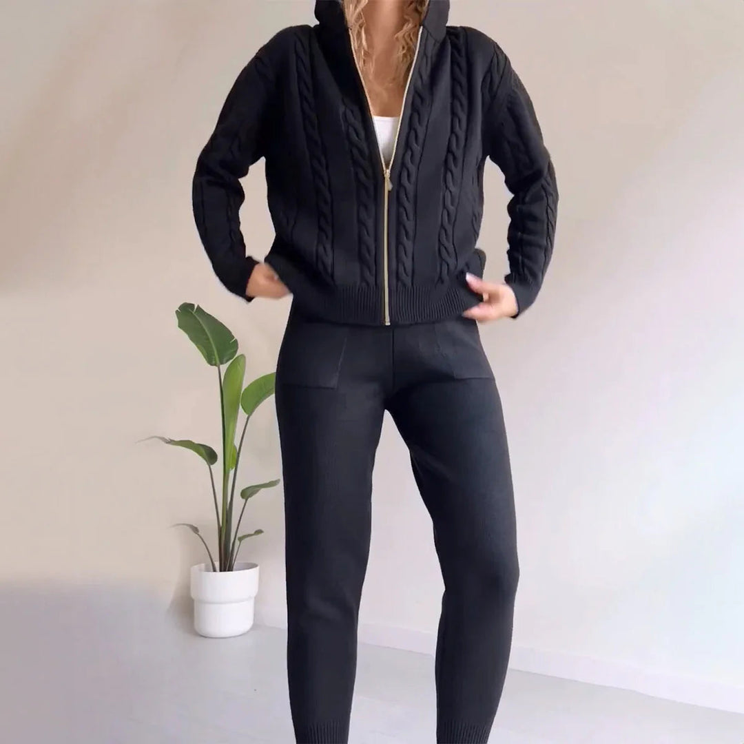 Levoire | Pull En Laine À Manches Longues Pantalons Étroits Ensemble Fait Main Noir