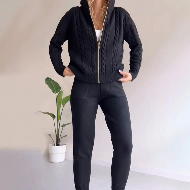 Levoire | Pull En Laine À Manches Longues Pantalons Étroits Ensemble Fait Main Noir