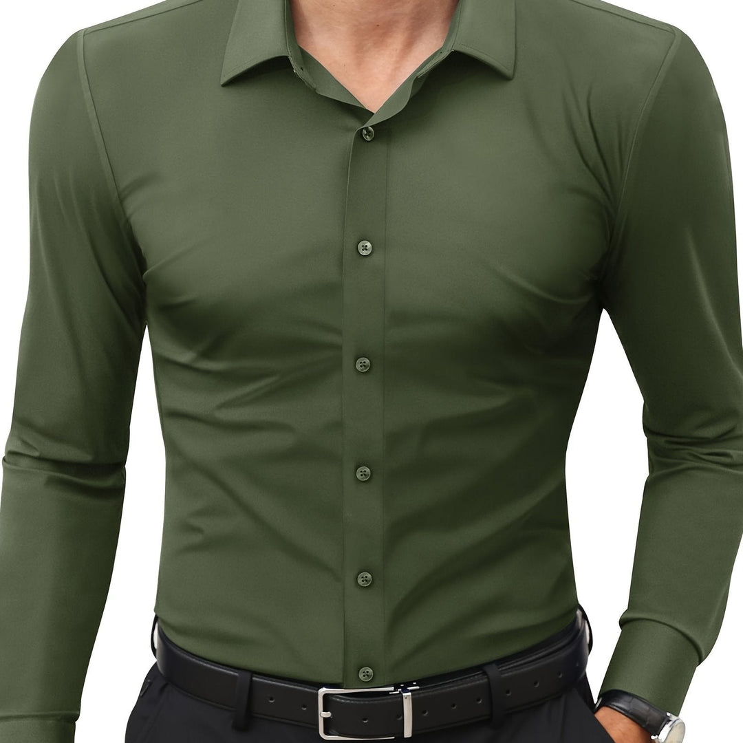 Levoire | Slim Fit Stretch Chemise Homme Boutonnée Olive vert 1