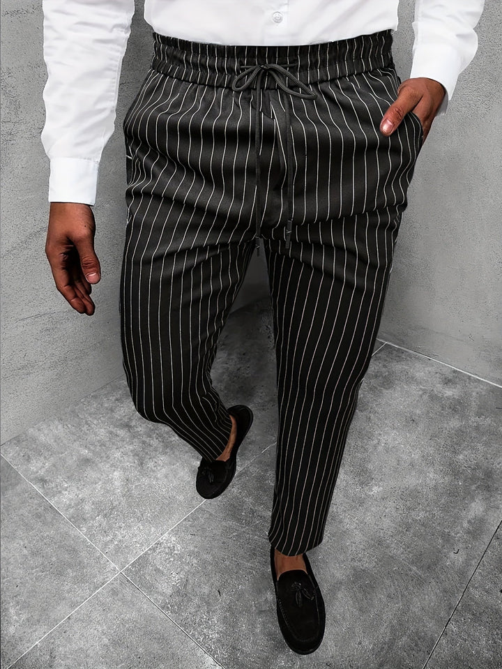 Levoire | Pantalons Pour Hommes Rayés Avec Jambes Droites Noir