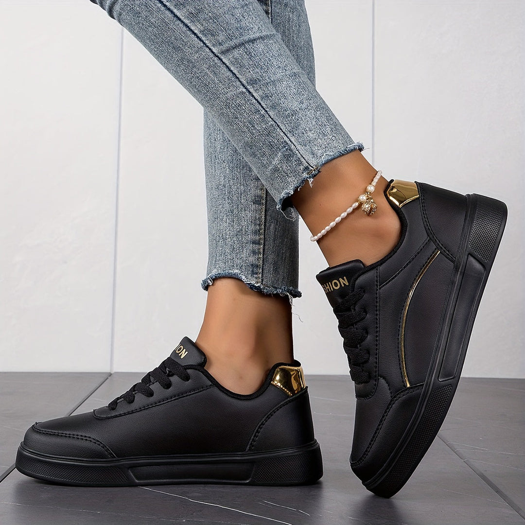 Levoire | Sneakers Pour Femmes Design Non Amalgamé Avec Lacets Et Semelle Douce Noir CN38(EU38.5)