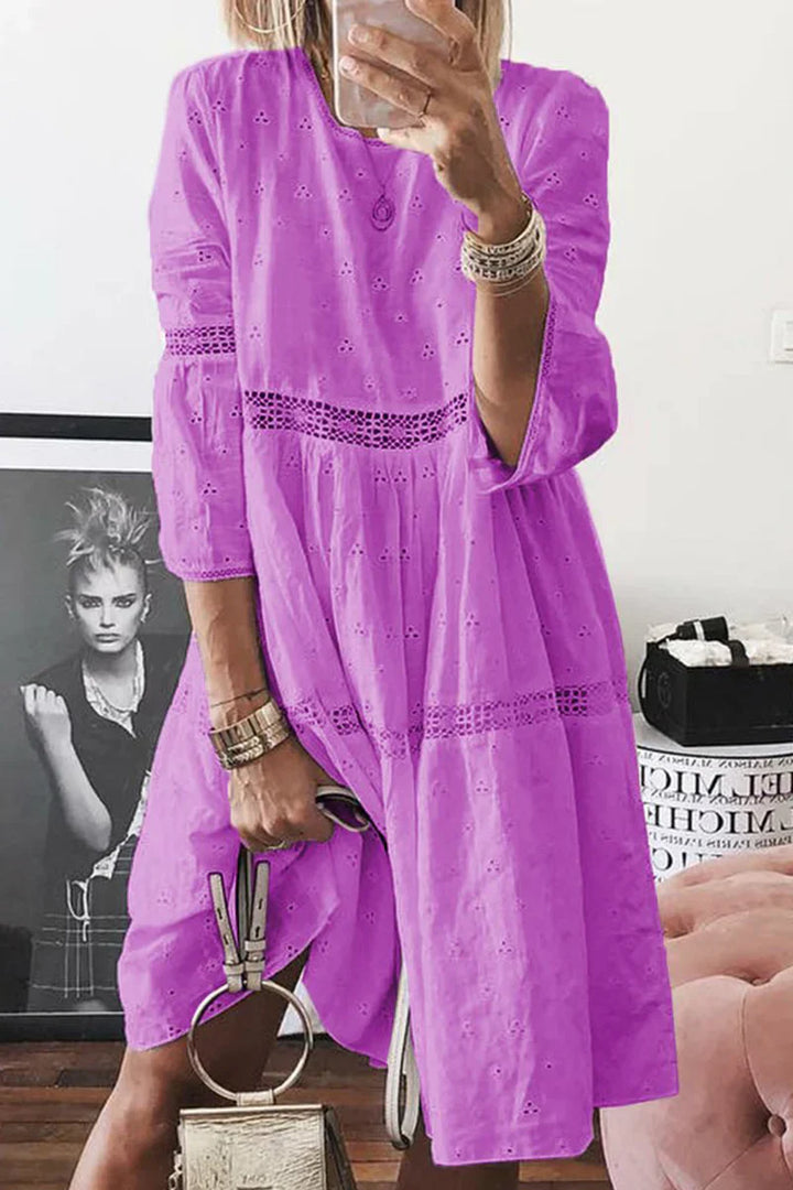 Levoire | Robes jupe pastel décontractées en patchwork uni à col rond Violet