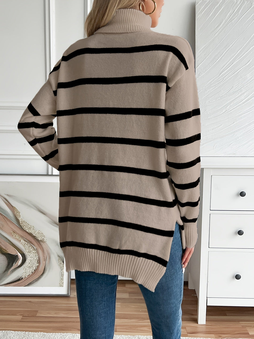 Levoire | Pull Col Roulé Rayé à Manches Longues Plus Chaud