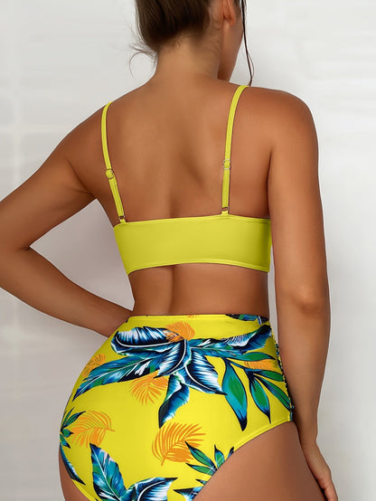 Levoire | Ensemble De Bikini À Taille Haute Et Motif Feuille Pour Femme