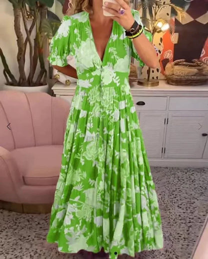 Levoire | Confortable robe longue avec décolleté en V et poche Vert