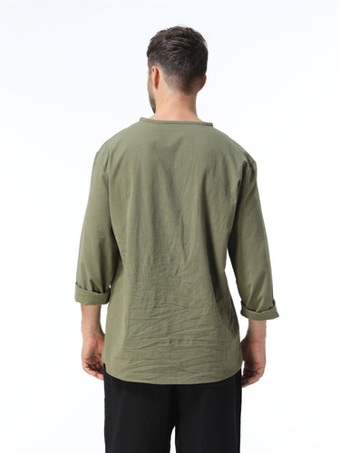 Levoire | T-Shirt Henley À Manches Longues En Mélange Coton-Lin Printemps/Automne