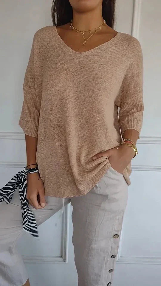 Levoire | Haut En Tricot Pour Femmes Confortable Avec Décolleté En V abricot