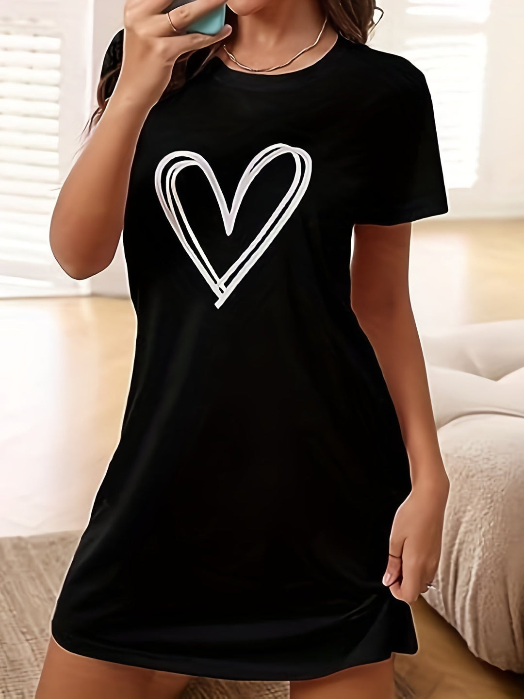 Levoire | Chemise De Nuit Avec Impression De Cœurs Et Manches Courtes