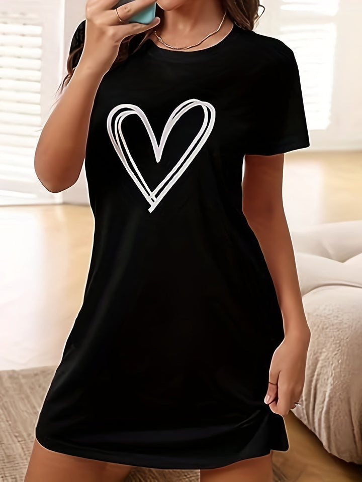 Levoire | Chemise De Nuit Avec Impression De Cœurs Et Manches Courtes