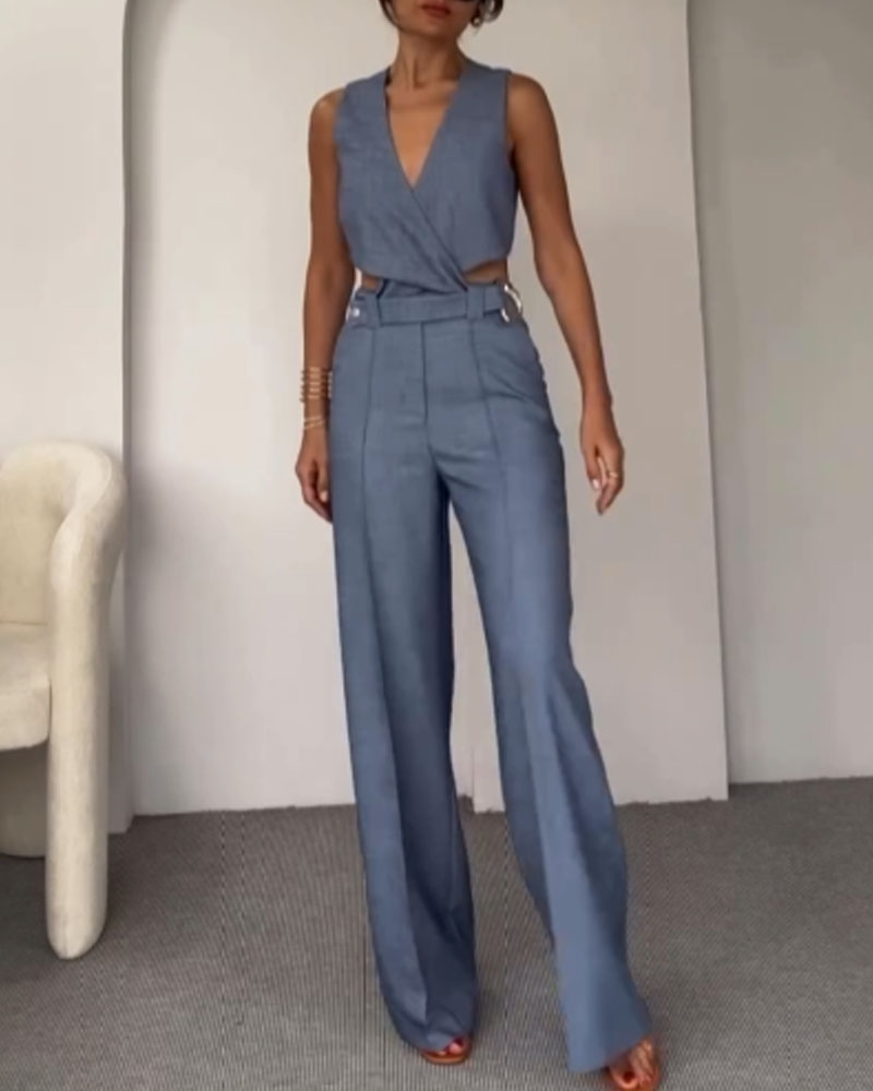 Levoire | Haut Court En Lin Et Pantalon Long Bleu