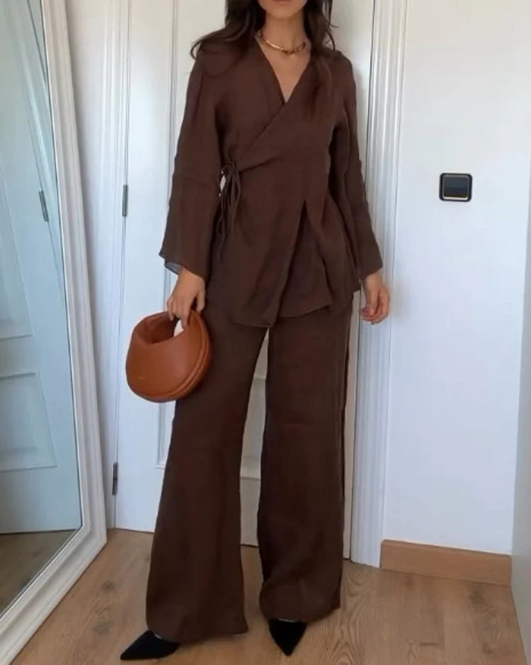 Levoire | Haut De Robe Enroulé Et Ensemble De Pantalons Larges brun