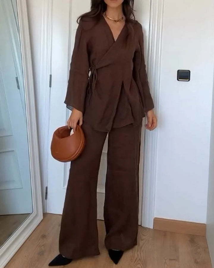 Levoire | Haut De Robe Enroulé Et Ensemble De Pantalons Larges brun