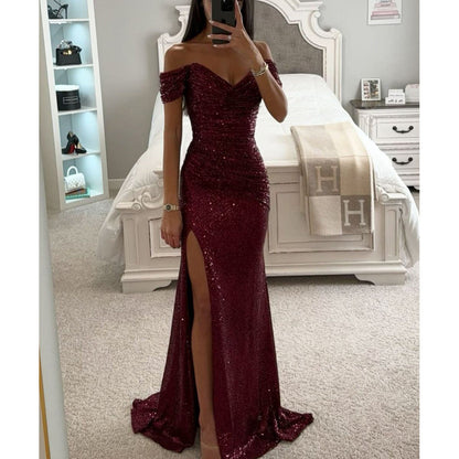 Levoire | Robe De Soire En Paillettes Avec Fente Rouge wine