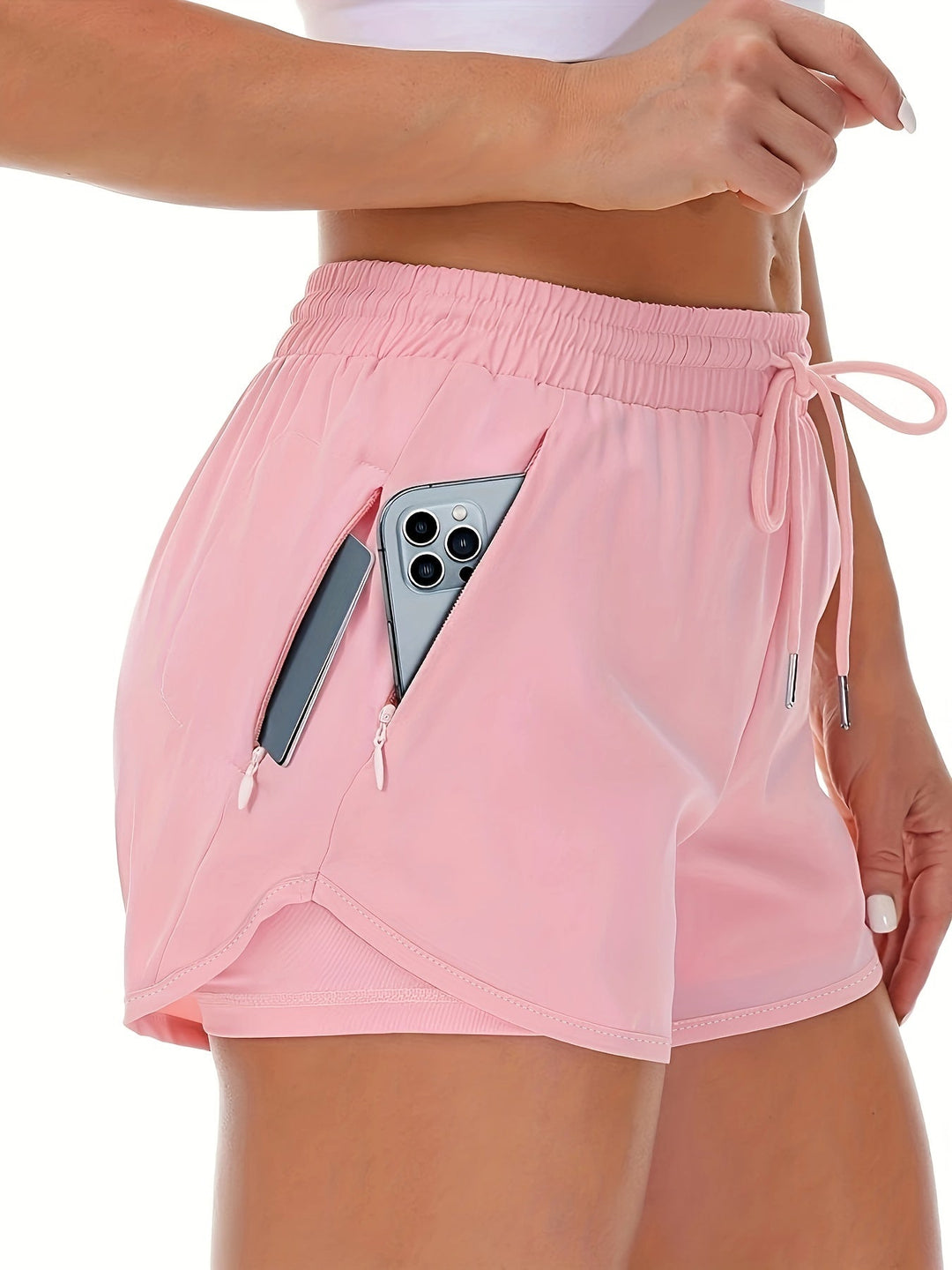 Levoire | Shorts De Fitness De Course 2 En 1 Unis Avec Plusieurs Poches Couleur rose pâle