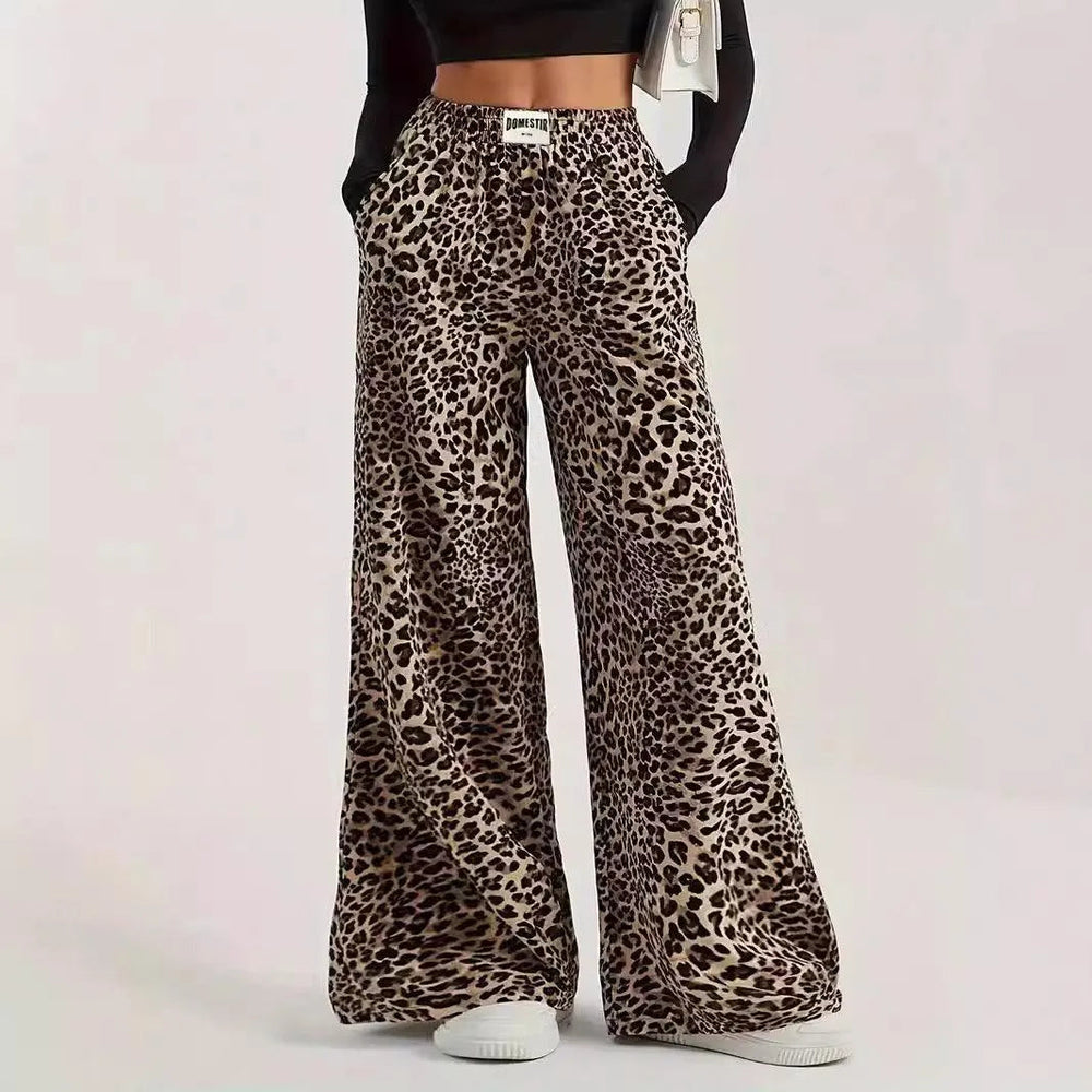 Levoire | Pantalons droits décontractés taille haute en imprimé léopard