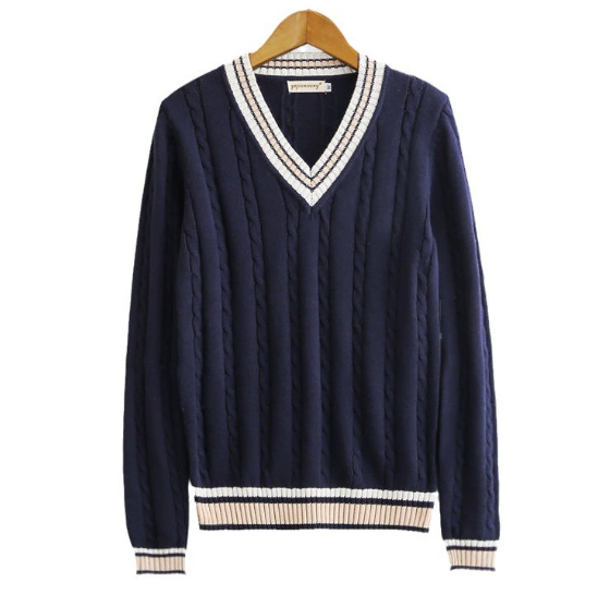 Levoire | Pull en laine pour femmes Pull à col en V Style Universitaire, Pull en laine décontracté
