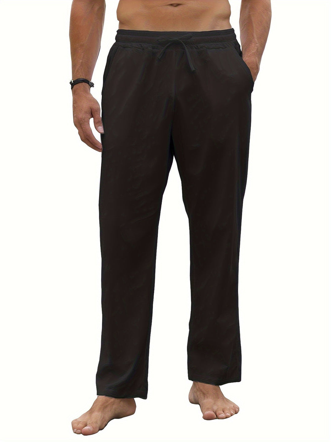 Levoire | Pantalons Décontractés Pour Hommes En Coton Et Lin Noir