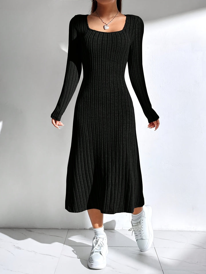 Levoire | Robe A-Ligne À Manches Longues Côtelée En Couleur Unie