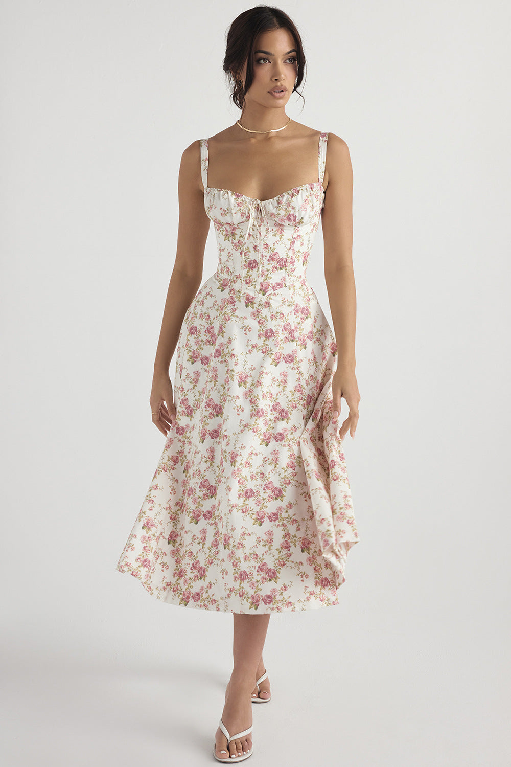 Levoire | Robe fleurie à bretelles pour femmes intemporelle Blanc rouge