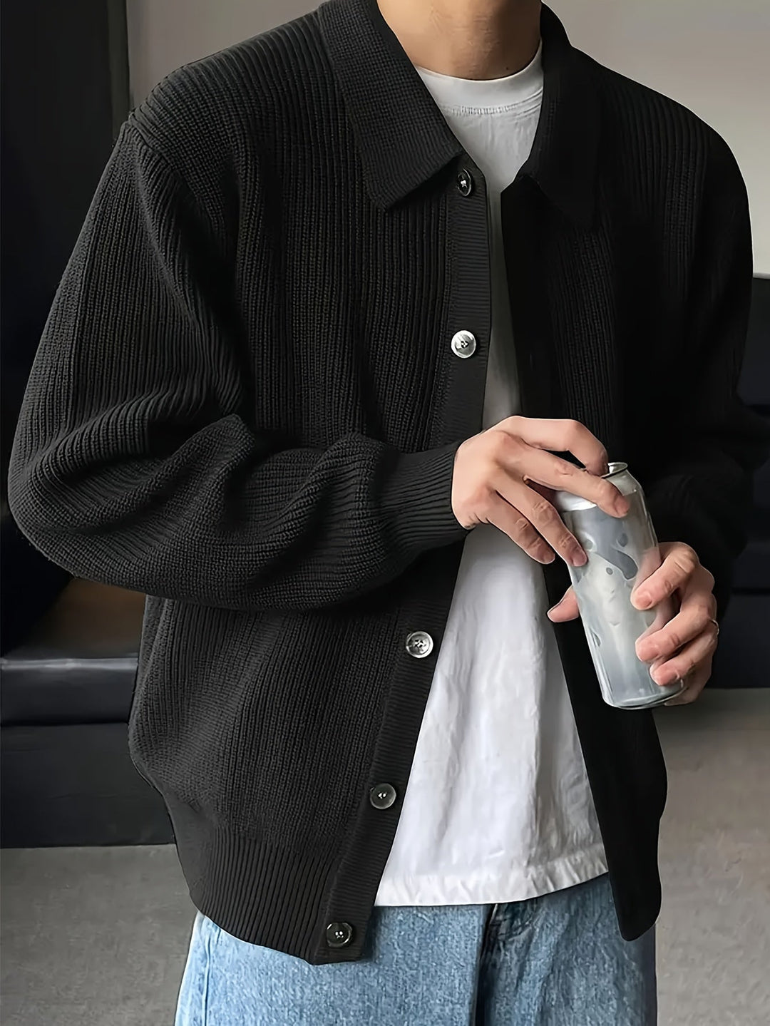 Levoire | Veste En Tricot Pour Homme Avec Détails Boutonnés Noir