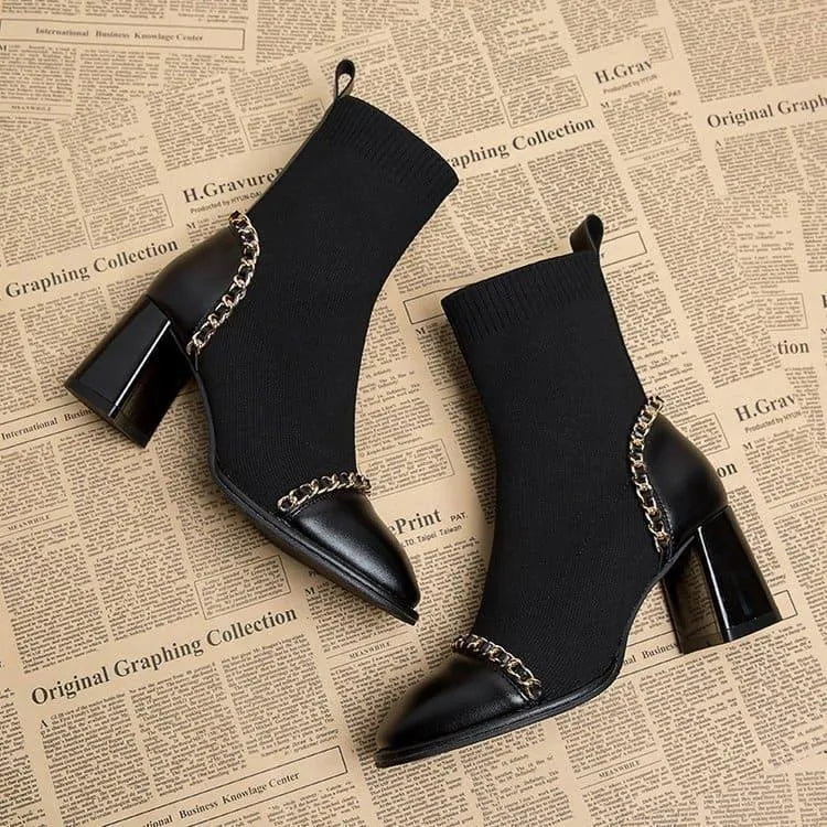 Levoire | Bottes courtes à talon épais et style français carré