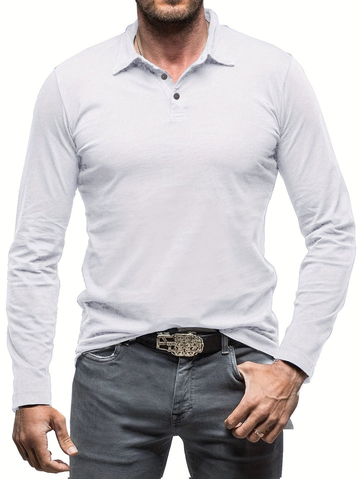 Levoire | T-Shirt Henley À Manches Longues Unies Pour Hommes