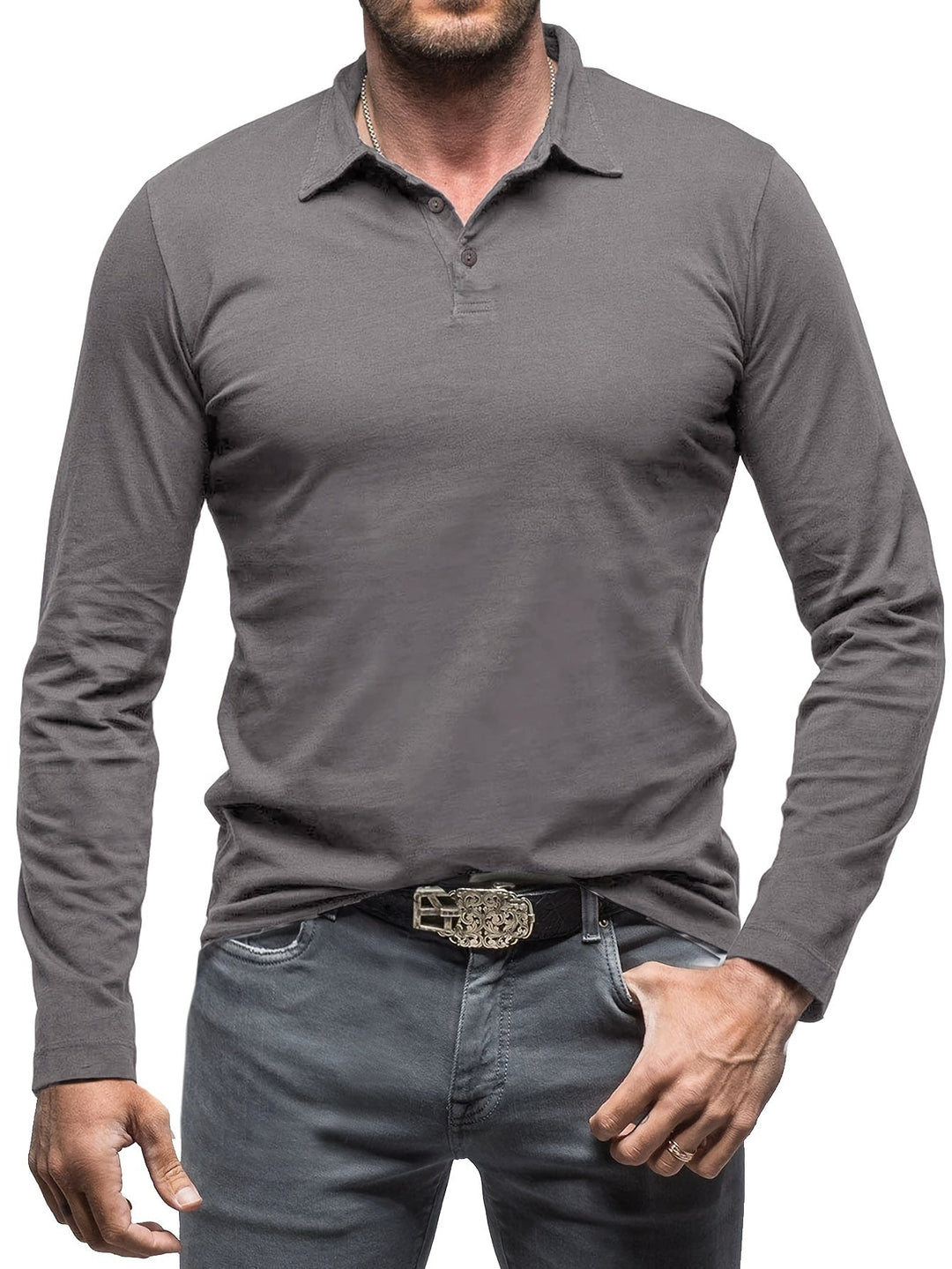 Levoire | T-Shirt Henley À Manches Longues Unies Pour Hommes
