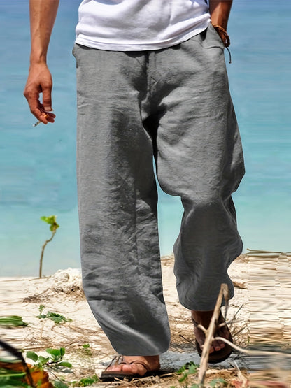 Levoire | Loisirs Coton Lin Pantalons Couleur Unie gris