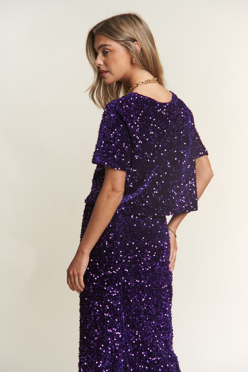 Levoire | J.NNA Paillettes Manches Courtes T-shirt Croppé