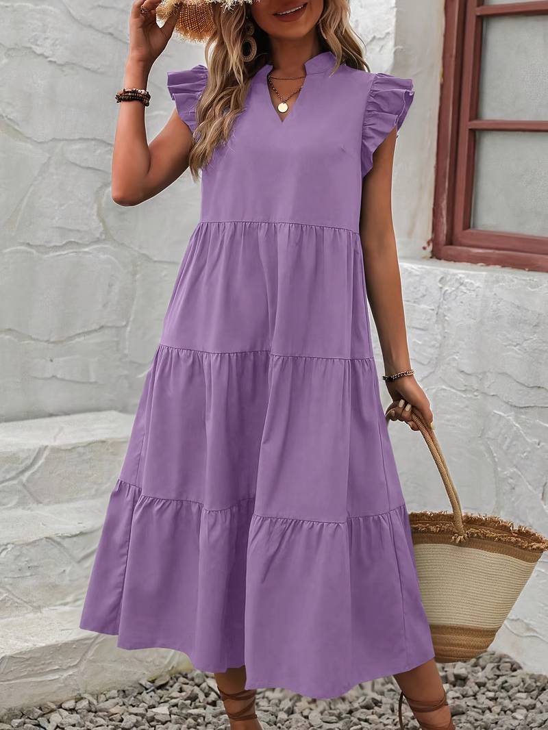 Levoire | Robe Élégante À Manches Volantées Pour Le Printemps Et L'Été Violet lilas