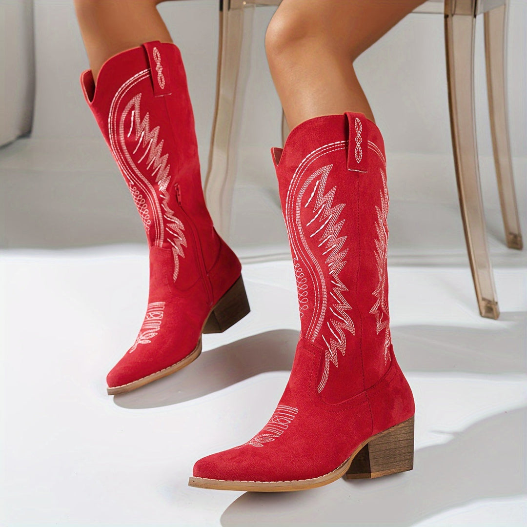 Levoire | Bottes De Cowboy Pour Femmes À La Mode Avec Talons Épais Rot 39