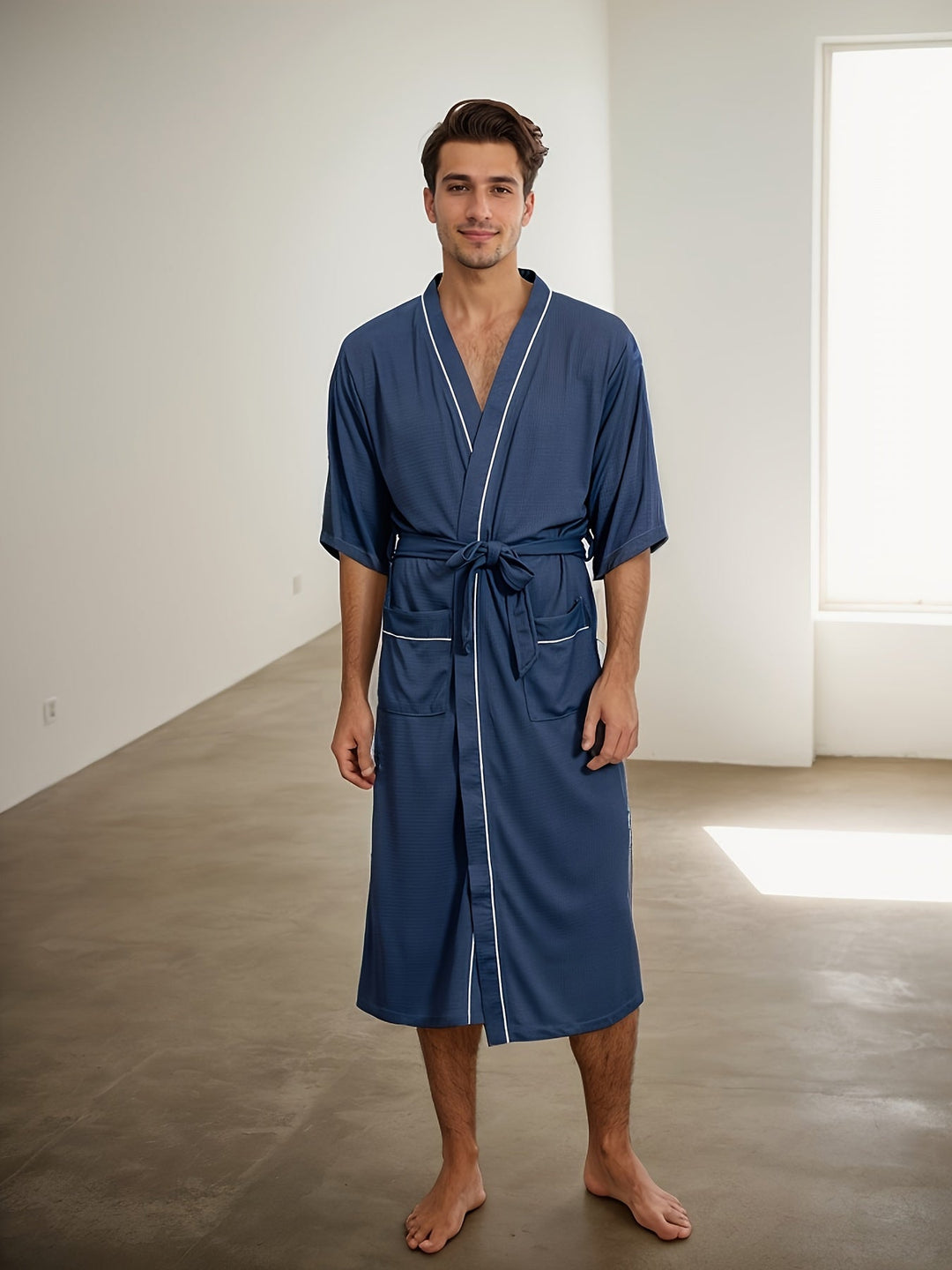 Levoire | Peignoir Pour Homme Élégant À Manches Courtes Et Poches Doubles Merimustav