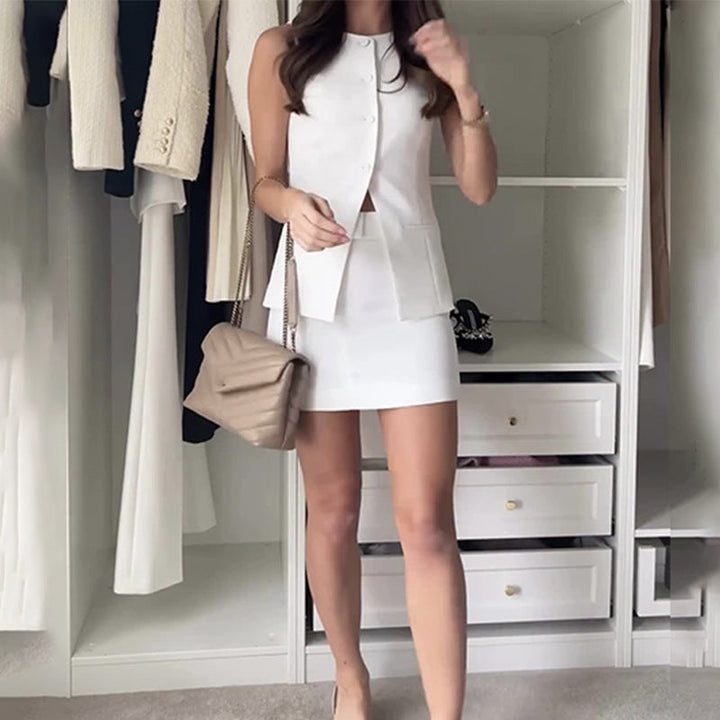 Levoire | Ensemble De Gilet Et Jupe En Lin Blanc