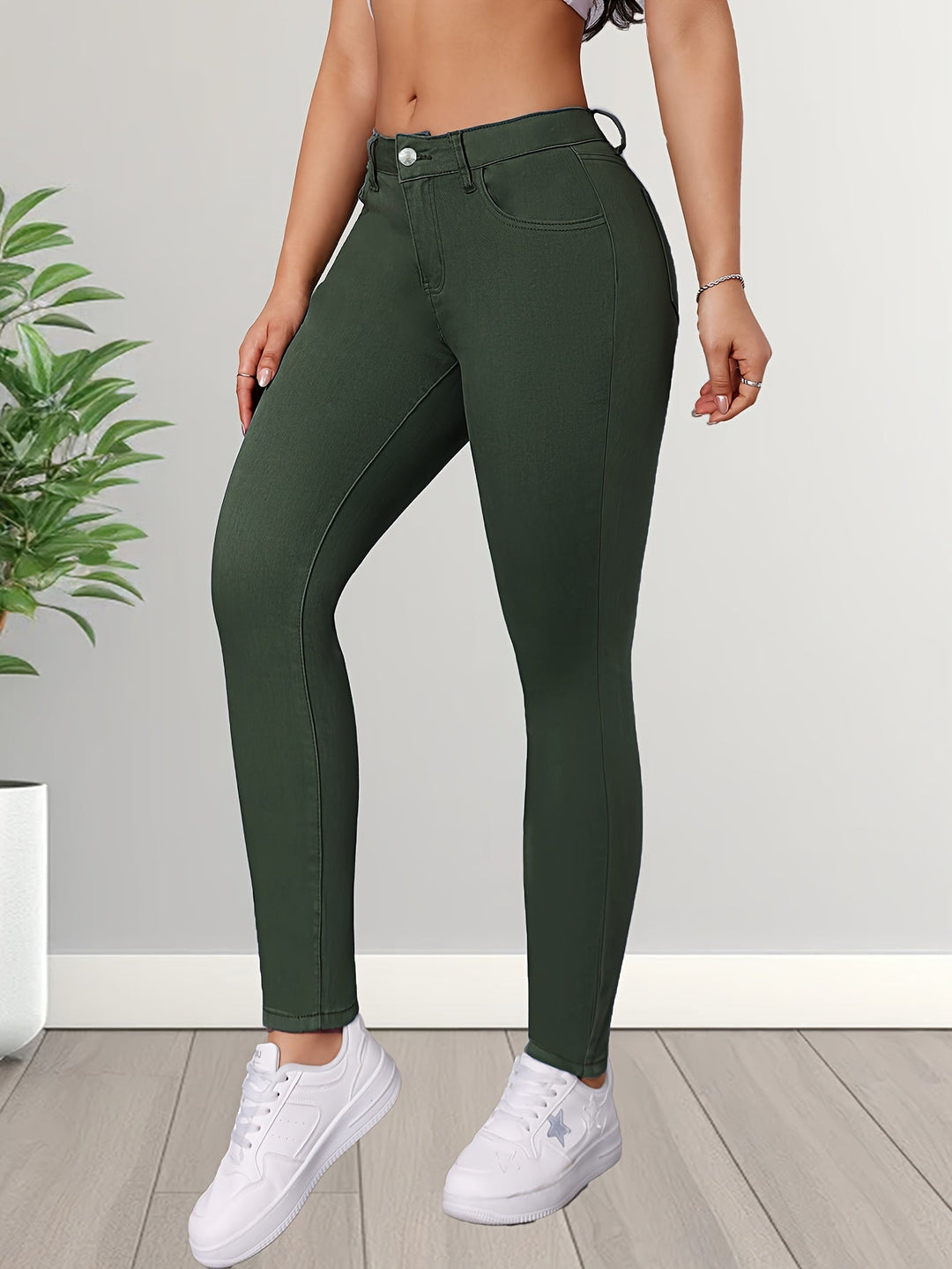 Levoire | Pantalons Skinny Stretch Olive Chic Taille Haute