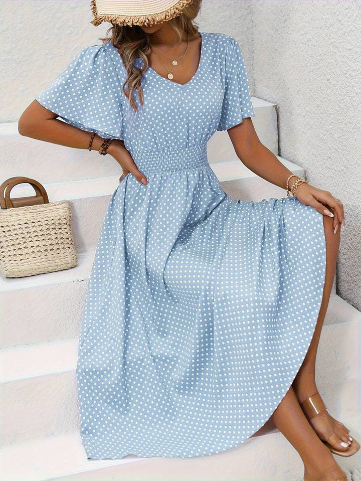 Levoire | Robe Courte À Manches Courtes À Imprimé Intégral Pour Le Printemps Et L'Été Bleu ciel