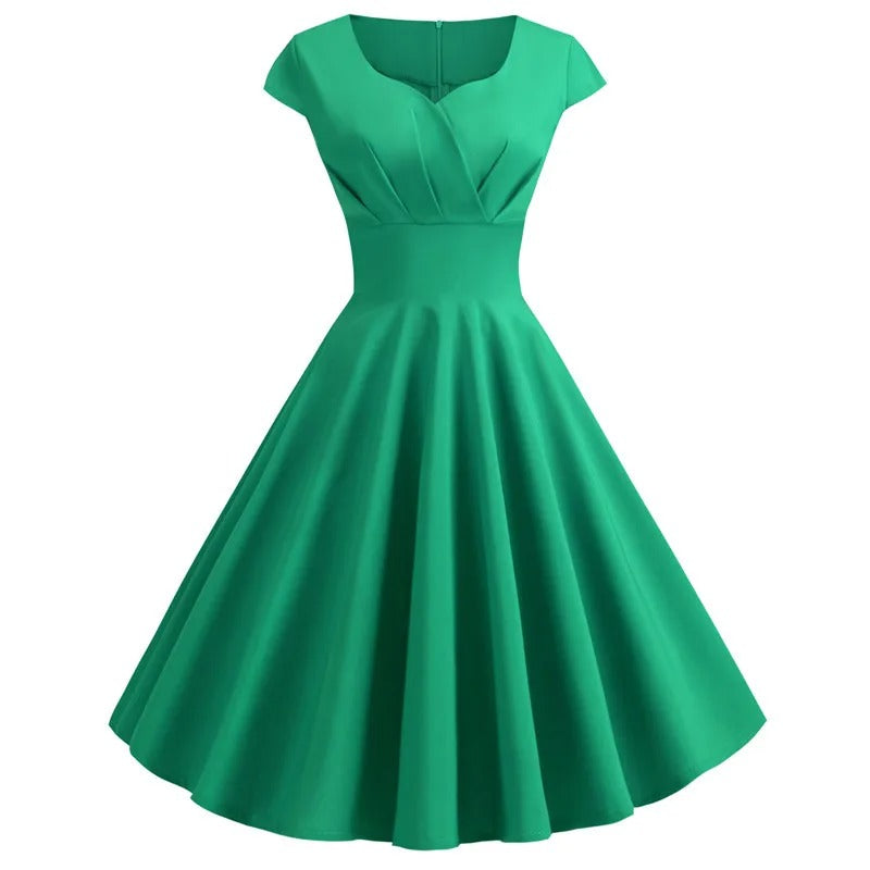 Levoire | Robe À Bascule Vintage Avec Décolleté En V Élégance Froncée Vert