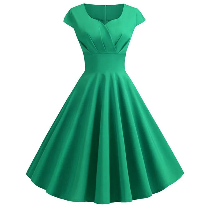 Levoire | Robe À Bascule Vintage Avec Décolleté En V Élégance Froncée Vert