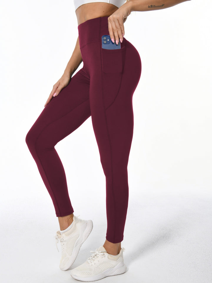 Levoire | Leggings De Sport Extensibles Pour Femmes Avec Rehaussement À L'Arrière Et Poches Bordeaux rouge