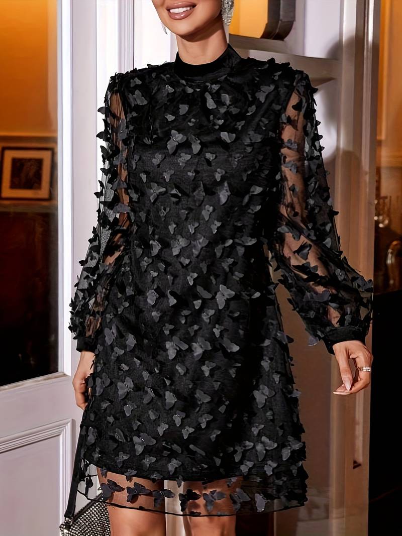 Levoire | Robe En Mesh Avec Col Montant Et Motif Papillon
