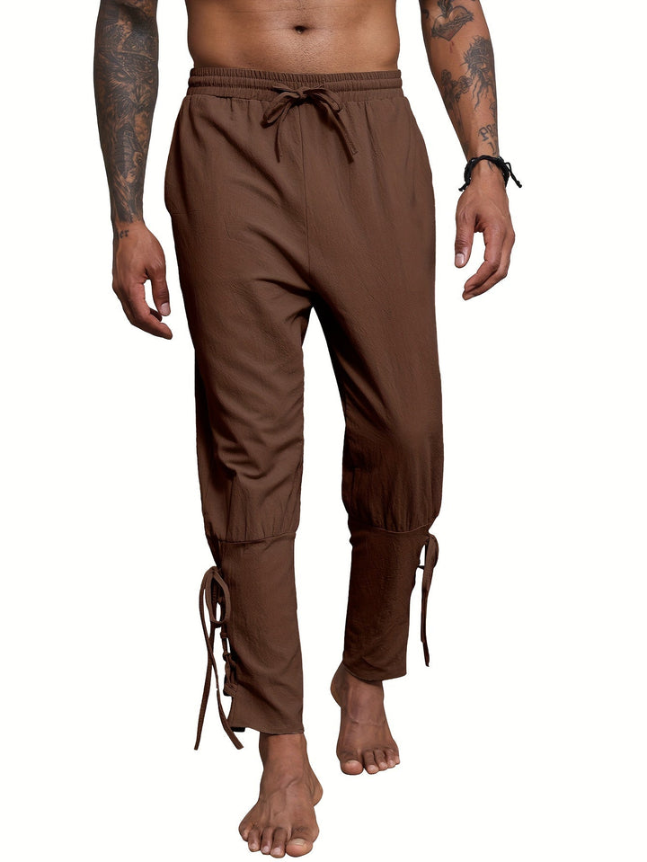 Levoire | Homme Coton Lin Mélange Bande De Publication Et Pantalon Harem