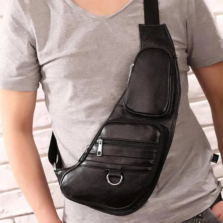 Levoire | Sac à bandouillère pour homme en cuir, première couche, sac décontracté en cuir de vache Type 3 Noir