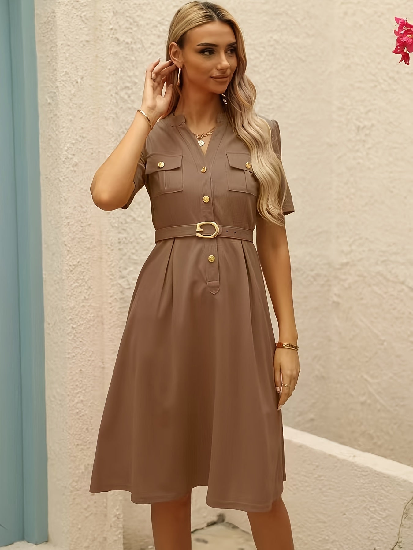 Levoire | Robe Unie Cintrée À La Taille Chameau