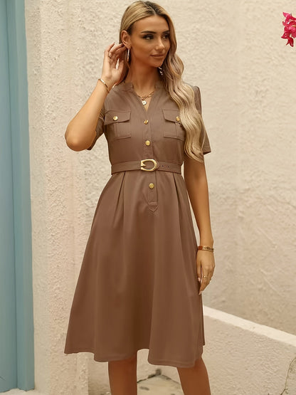 Levoire | Robe Unie Cintrée À La Taille Chameau