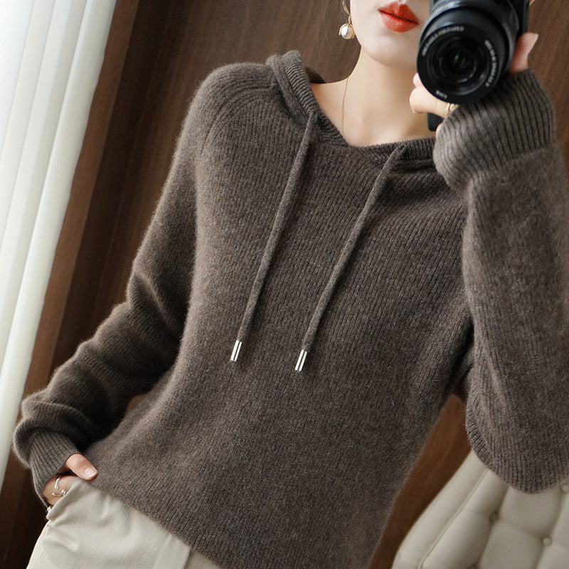 Levoire | Pull Confortable Avec Capuche Brume de soie brune
