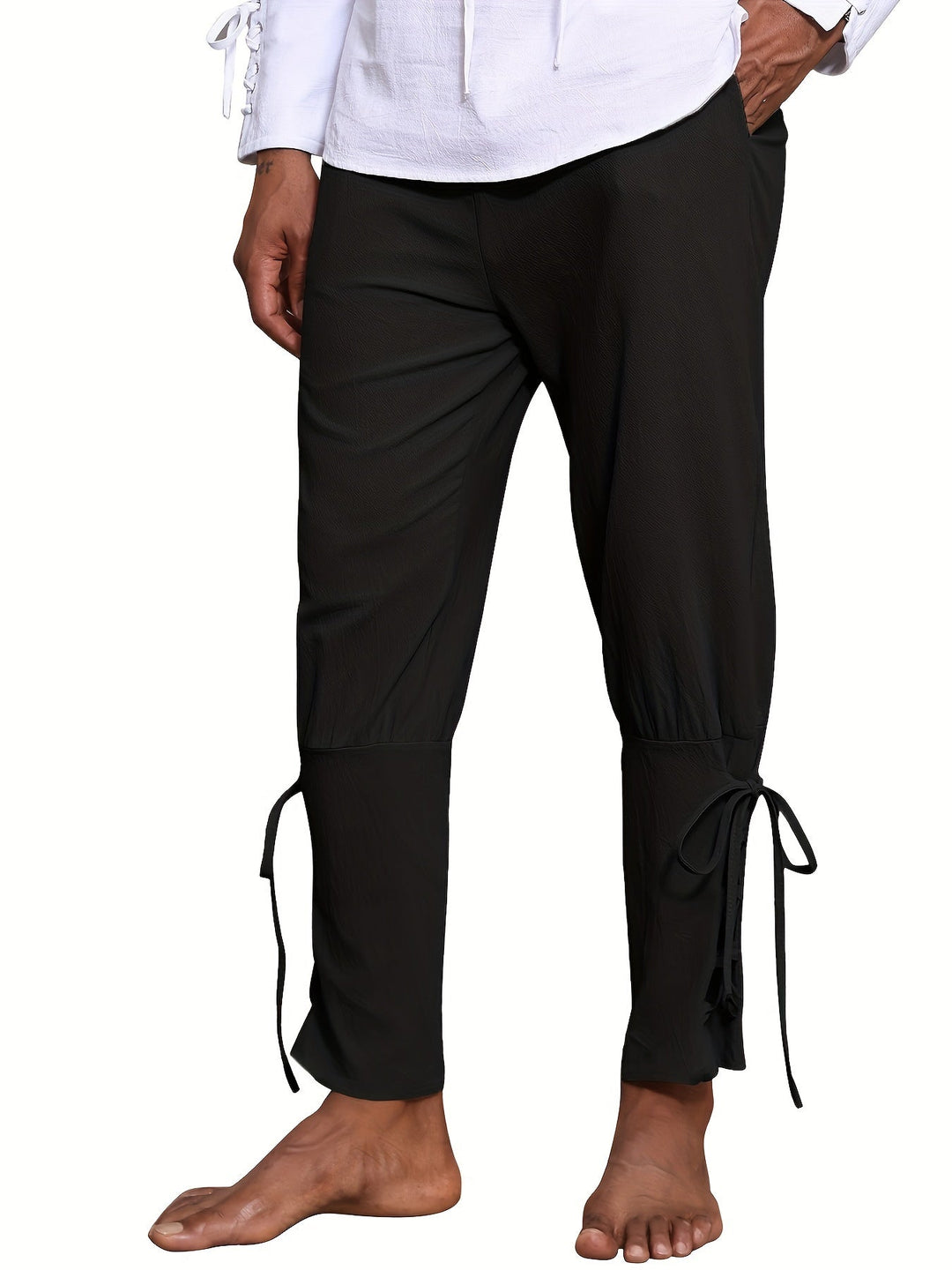 Levoire | Homme Coton Lin Mélange Bande De Publication Et Pantalon Harem