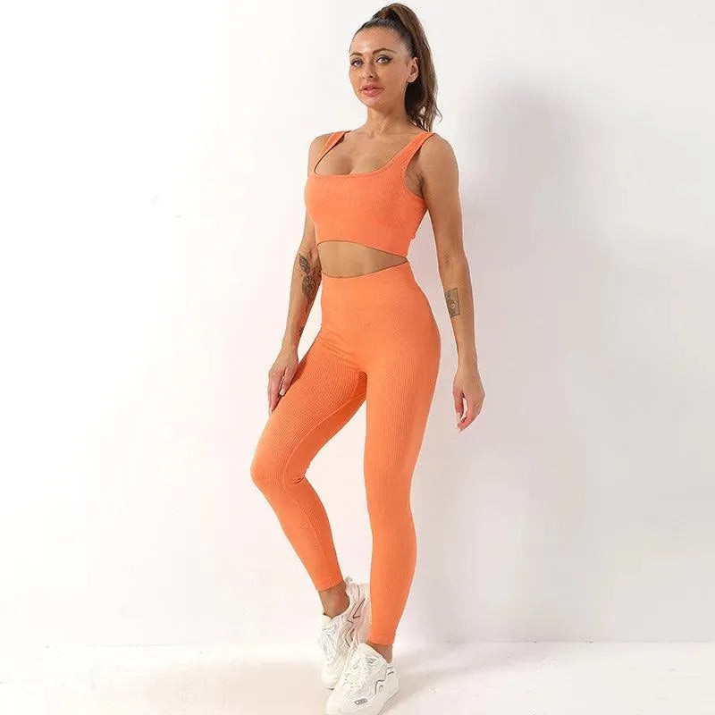 Levoire | Pantalons de yoga associés à un débardeur de yoga facile orange Série Olkatu