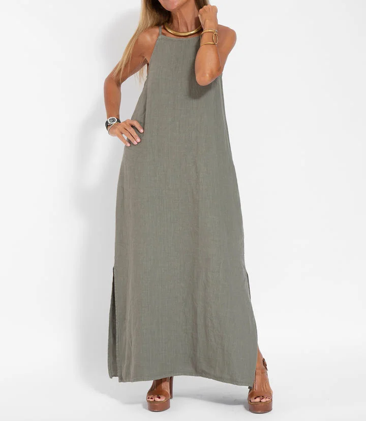 Levoire | Élégante Robe Longue Sans Manches en Coton et lin de Couleur Unie