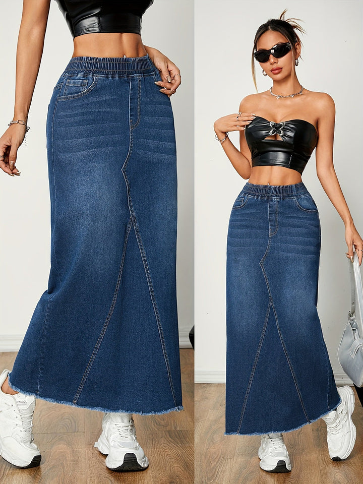 Levoire | Couleur Unie Bleu Lavé Jupe Maxi En Denim Streetwear Bleu nuit